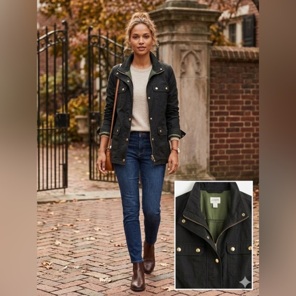 J. Crew Black Utility Field Jacket with Olive Lining